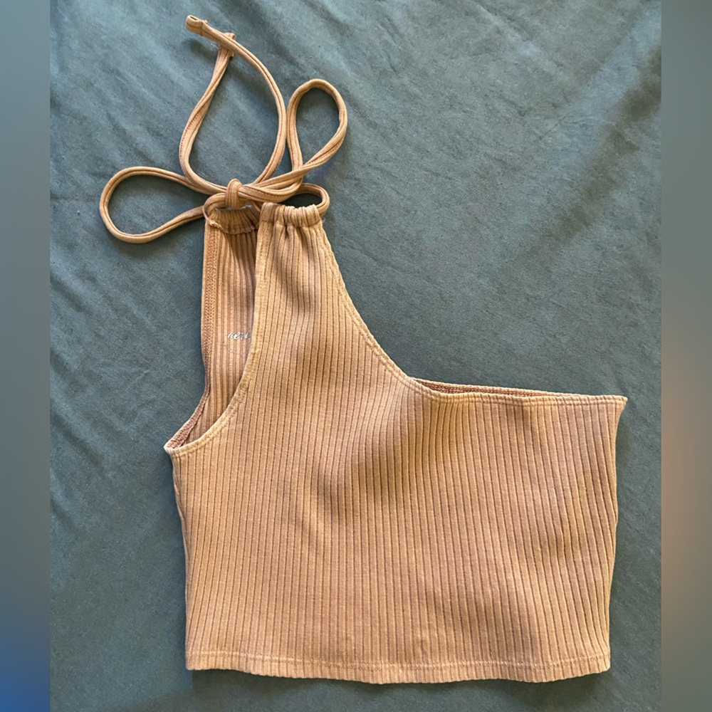 Aerie S Tan One-Shoulder Crop Top